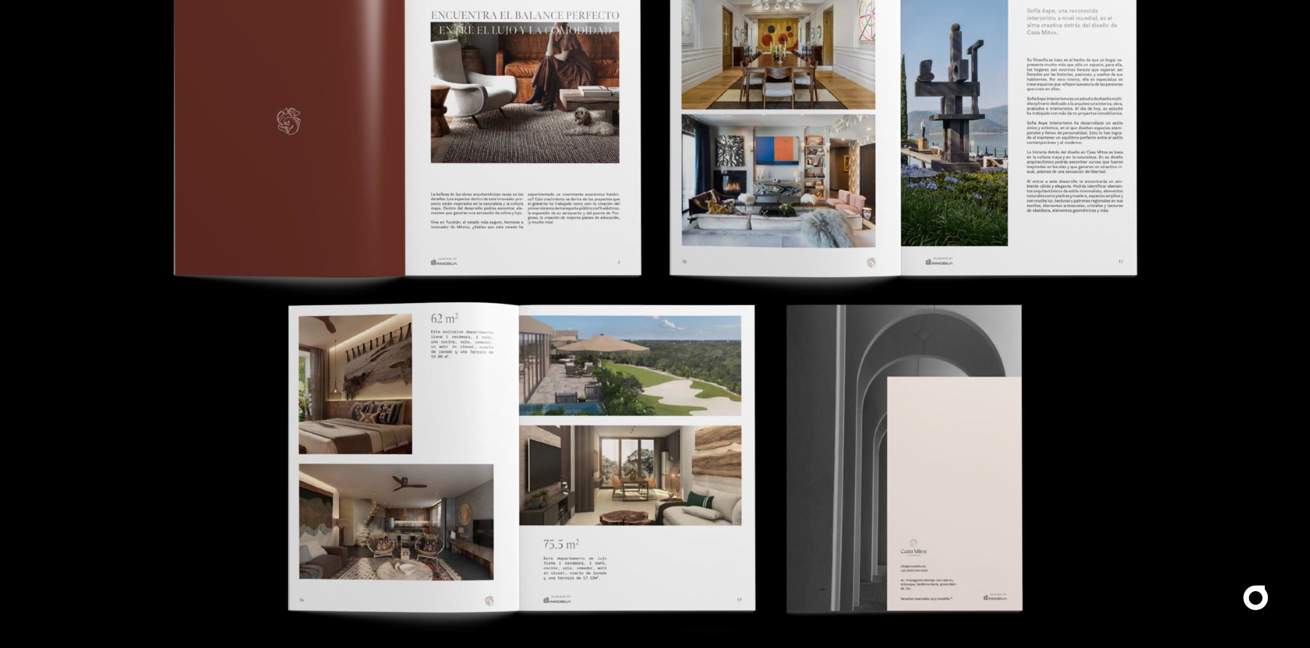 Casa Mitos — spreads del brochure