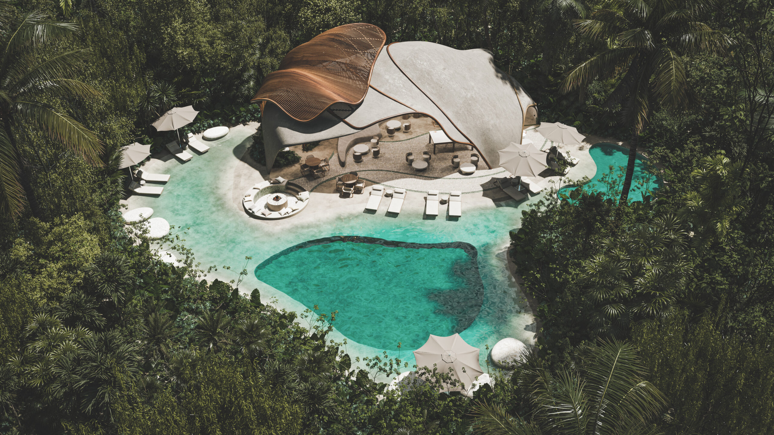 Casa Club Ramia — estructura biomórfica del corazón social