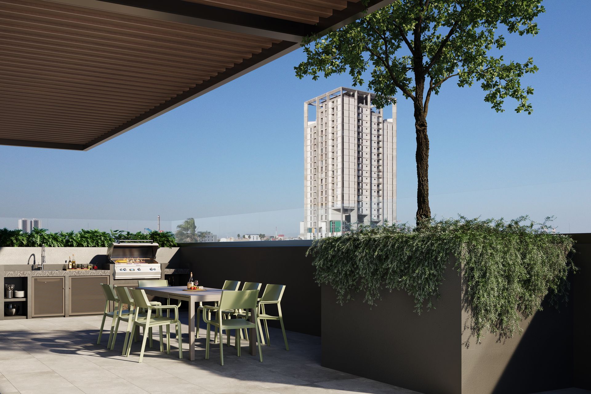 Grill station Somara — área social rooftop